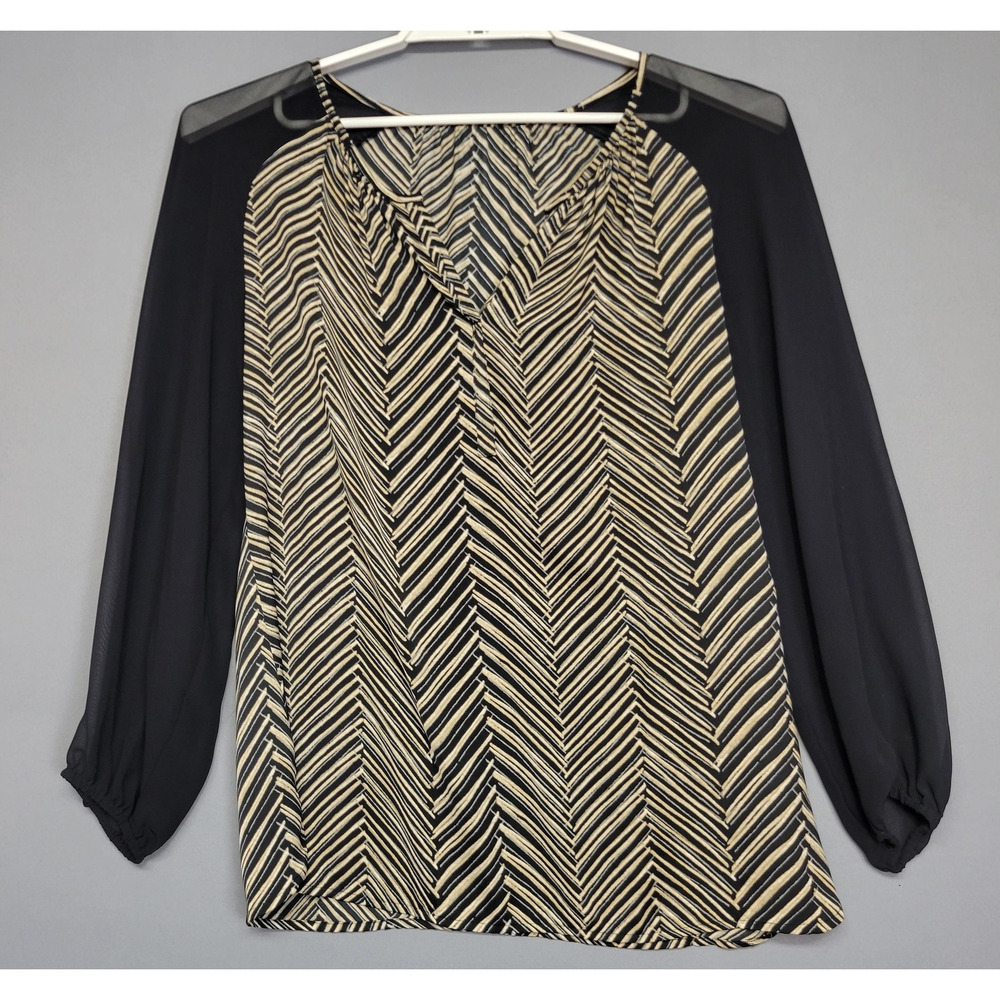 Windsor Blouse Womens‎ Medium Chevron Stripe Sheer Sleeve Boho Top Shirt